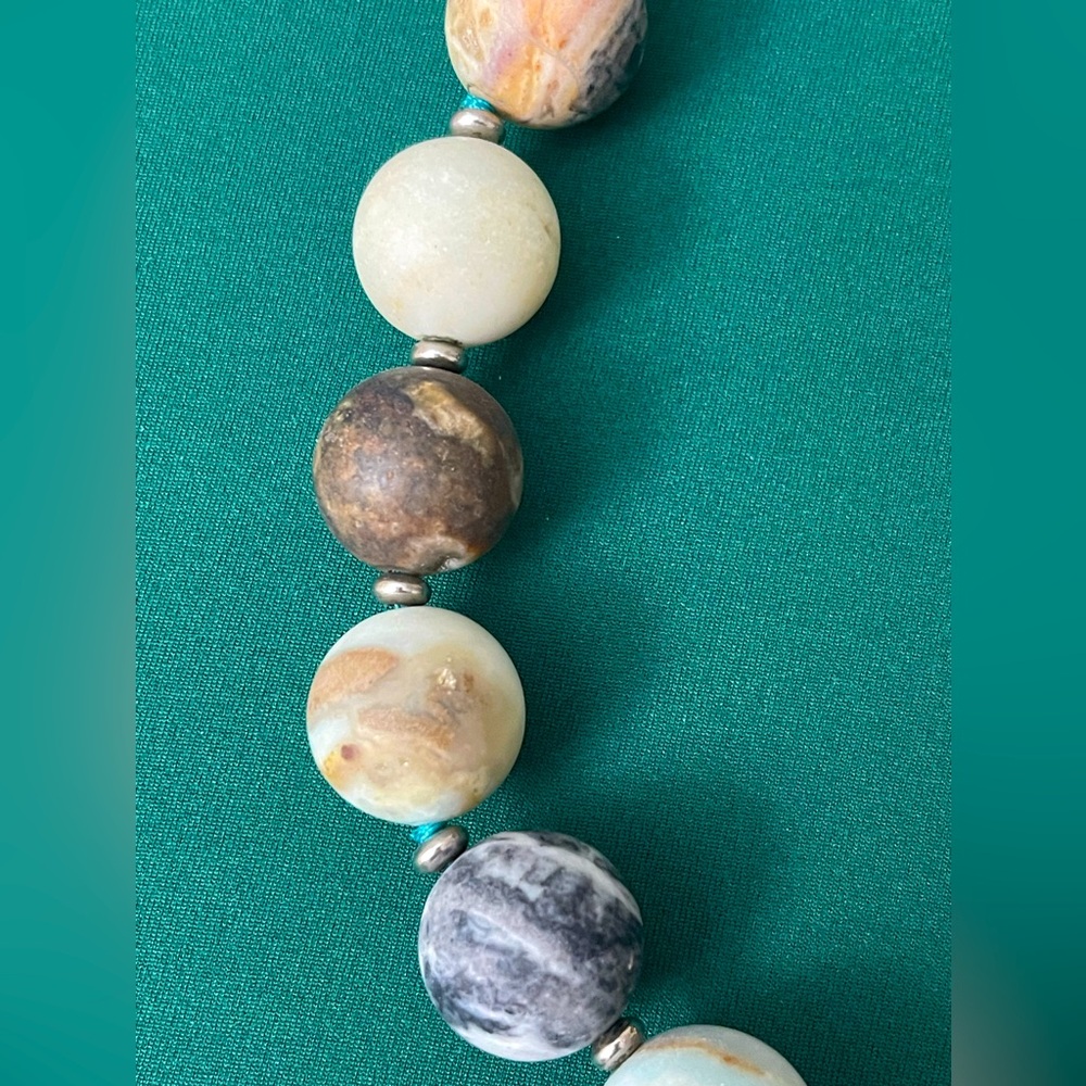 Chunky Statement Necklace – Round Multicolored Earth Tone Stones - Picture 2 of 4